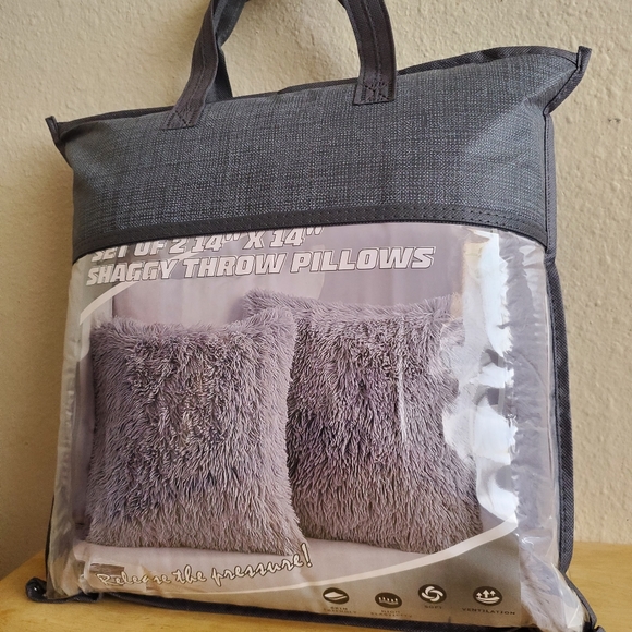 Other - NEW Set of Two Shaggy Throw Pillows Grey Color 14" x 14"